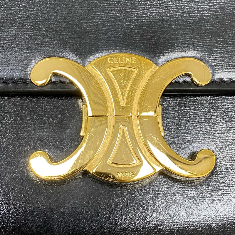 △ Celine 思琳 Medium Classic Triomphe Black Calfskin Shoulder Bag 黑色小牛皮肩背袋 -257027267-12