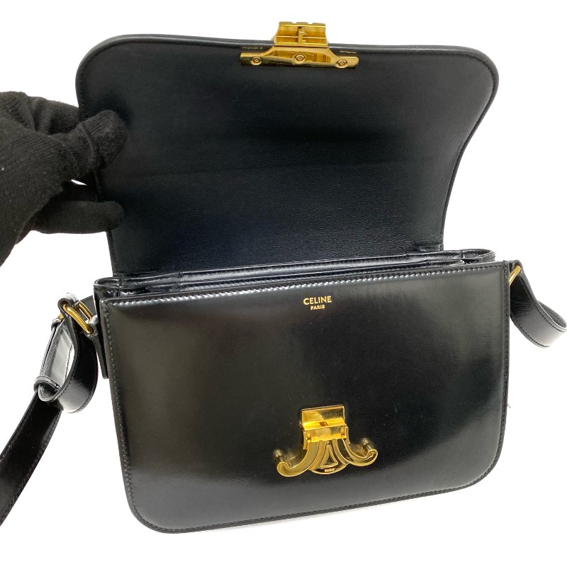 △ Celine 思琳 Medium Classic Triomphe Black Calfskin Shoulder Bag 黑色小牛皮肩背袋 -257027267-16