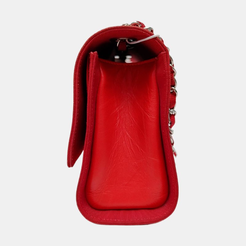 CHANEL紅色牛皮菱格紋絎縫單肩包金色五金25開-2