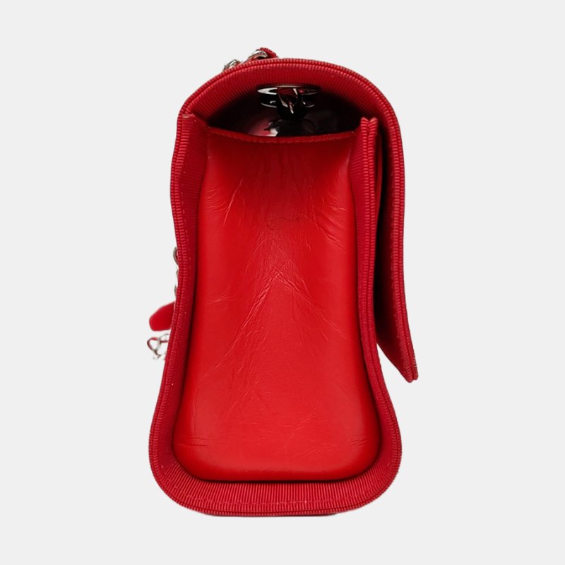 CHANEL紅色牛皮菱格紋絎縫單肩包金色五金25開-3