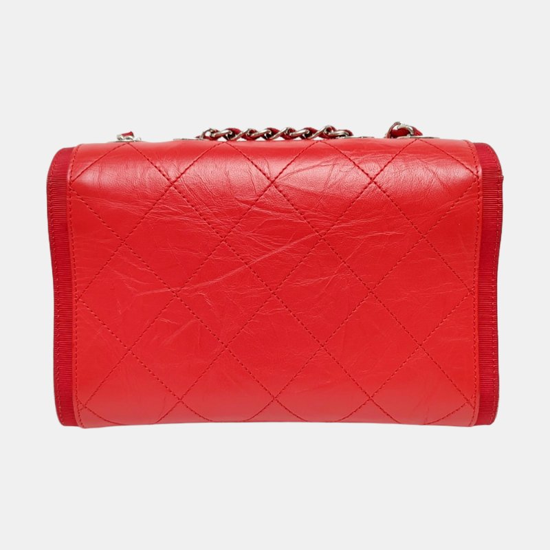 CHANEL紅色牛皮菱格紋絎縫單肩包金色五金25開-4