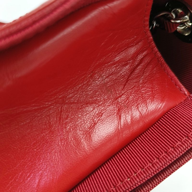 CHANEL紅色牛皮菱格紋絎縫單肩包金色五金25開-10