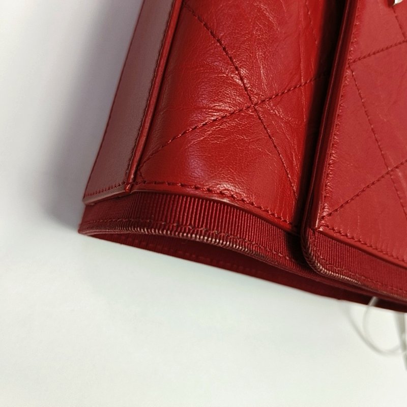 CHANEL紅色牛皮菱格紋絎縫單肩包金色五金25開-11