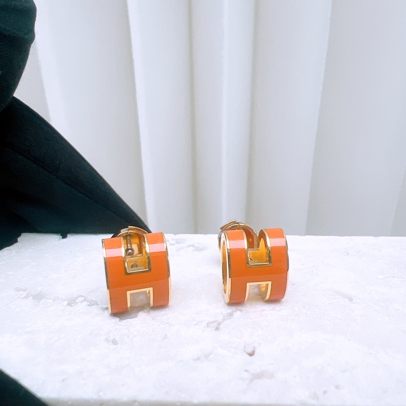 Hermes 大pop h耳環 橙金-0