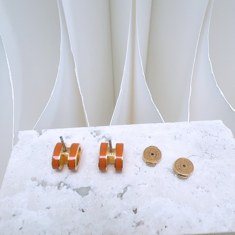 Hermes 大pop h耳環 橙金-5