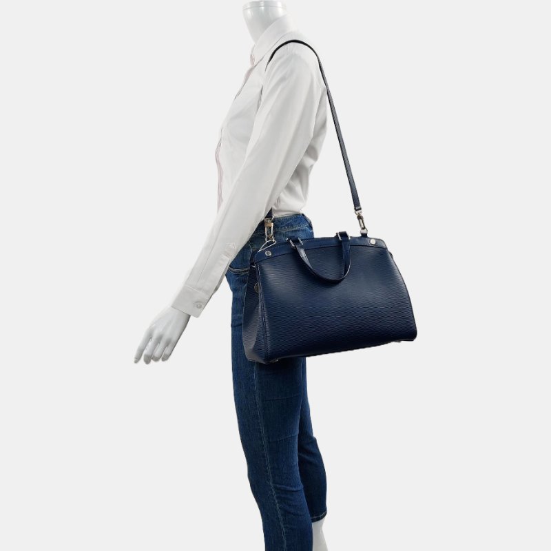 LOUIS VUITTON BREA中號藍色EPI牛皮水波紋醫生包單肩包手提包銀色五金可拆卸肩帶-1