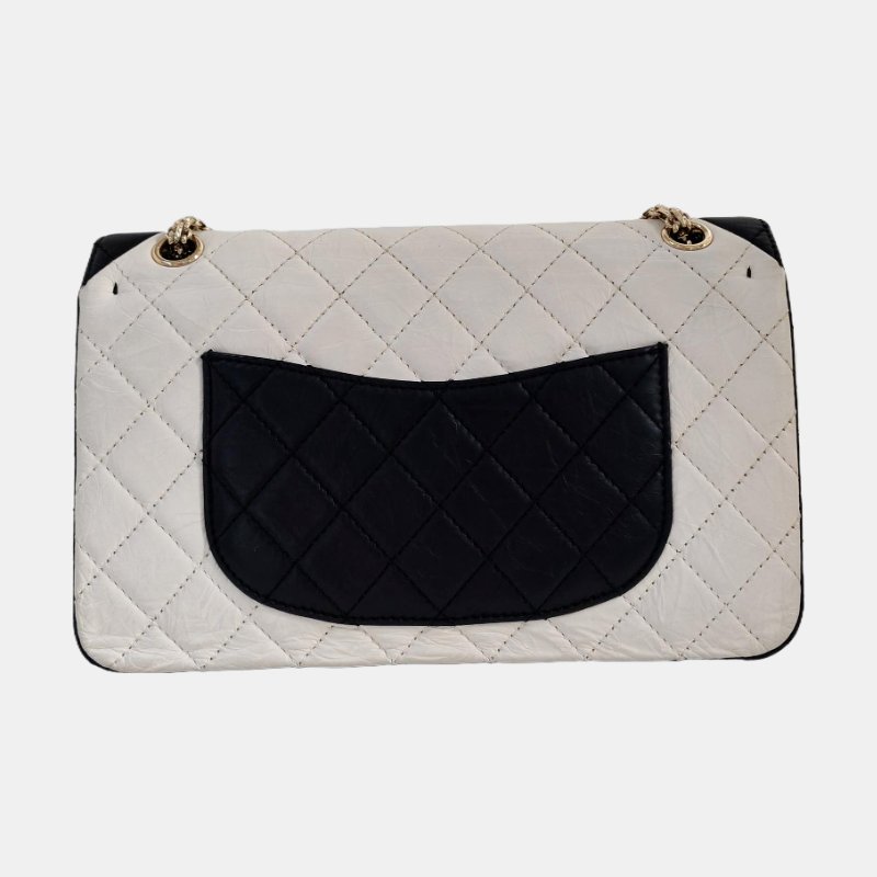 CHANEL 2.55 拼色牛皮菱格紋絎縫單肩包金色五金24開-4