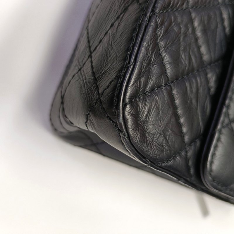 CHANEL 2.55 拼色牛皮菱格紋絎縫單肩包金色五金24開-10