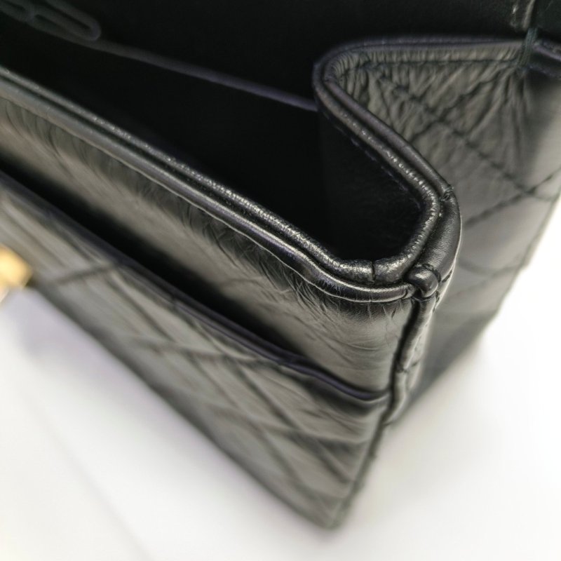 CHANEL 2.55 拼色牛皮菱格紋絎縫單肩包金色五金24開-12