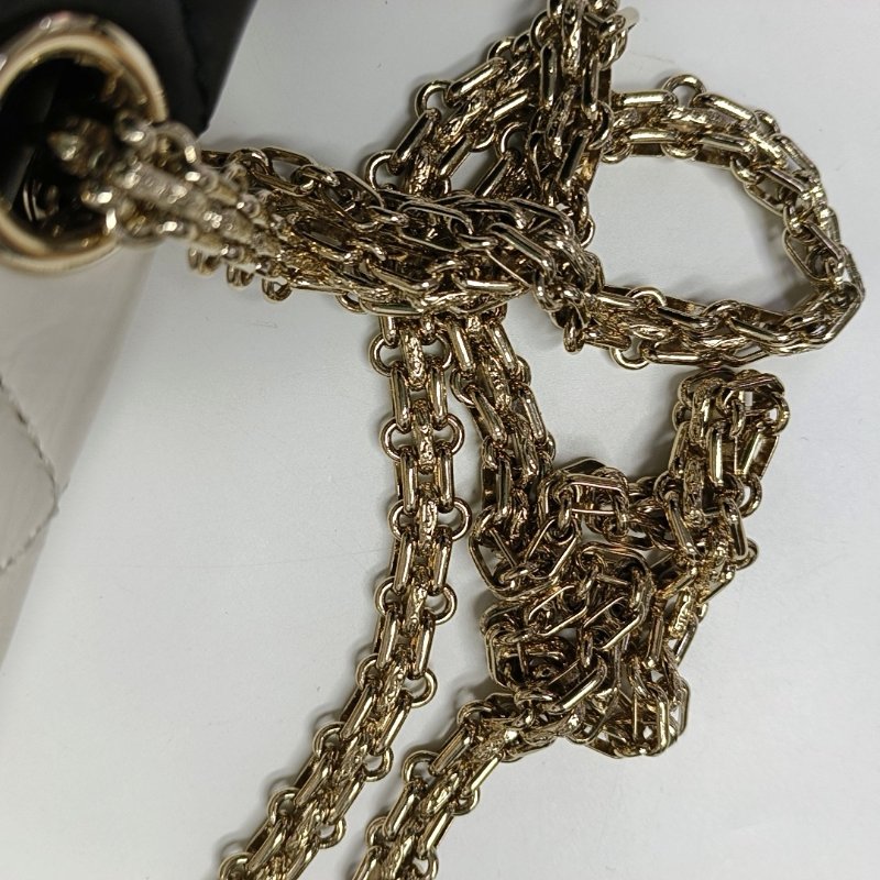 CHANEL 2.55 拼色牛皮菱格紋絎縫單肩包金色五金24開-13