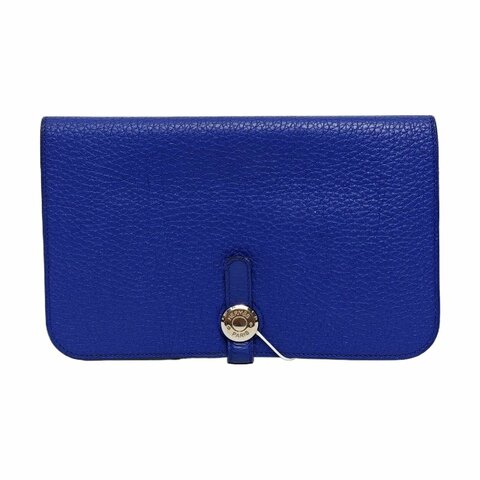 HERMES Dogon电光蓝Clemence牛皮手拿包银色五金P刻子袋