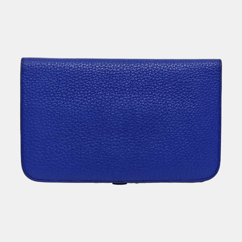 HERMES Dogon电光蓝Clemence牛皮手拿包银色五金P刻子袋-4