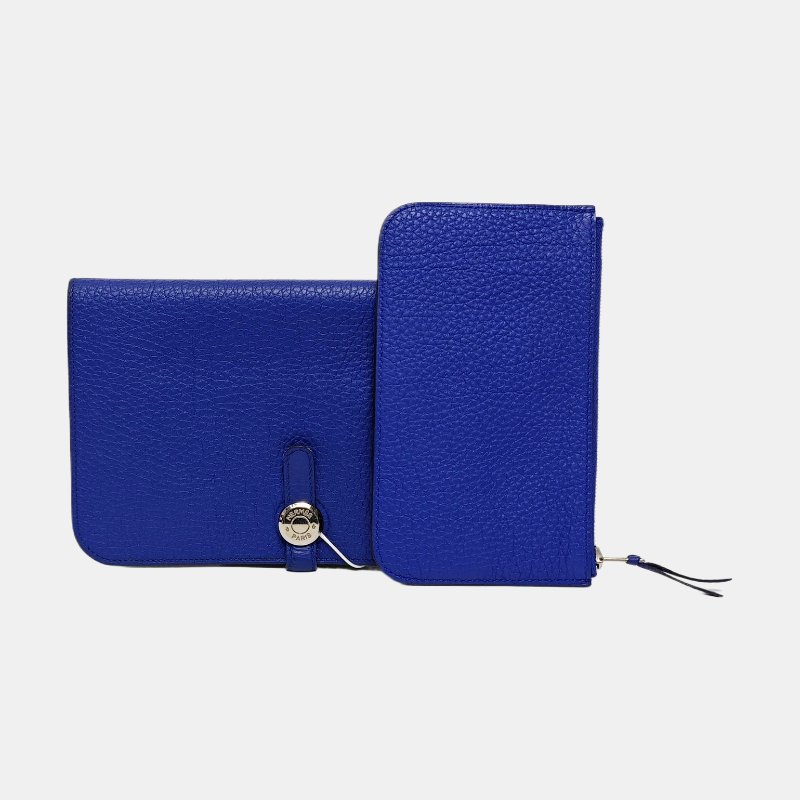 HERMES Dogon电光蓝Clemence牛皮手拿包银色五金P刻子袋-7