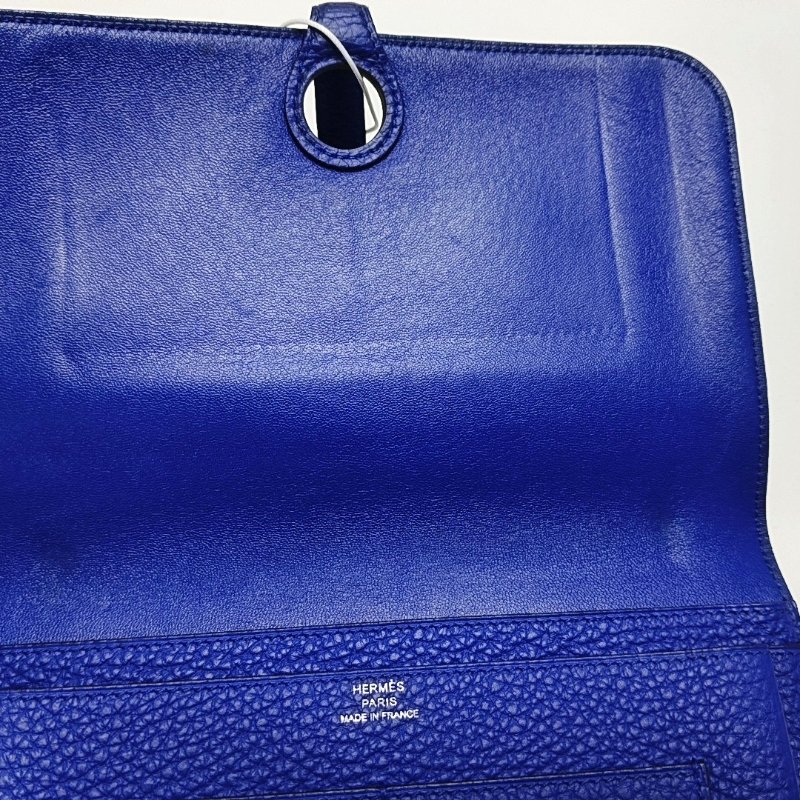 HERMES Dogon电光蓝Clemence牛皮手拿包银色五金P刻子袋-8