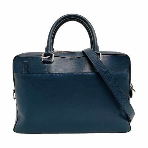 LOUIS VUITTON深藍色牛皮單肩包手提包銀色五金可拆卸肩帶