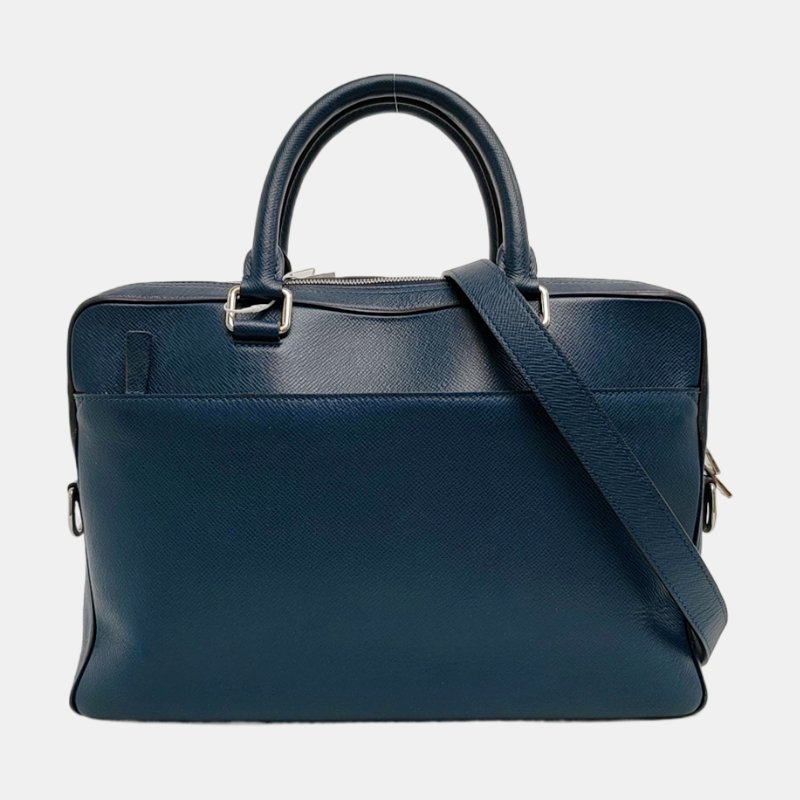 LOUIS VUITTON深藍色牛皮單肩包手提包銀色五金可拆卸肩帶-7