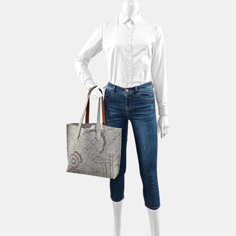 HERMES Karimi灰色毛氈印花單肩包手提包銀色五金 L刻 子袋-1