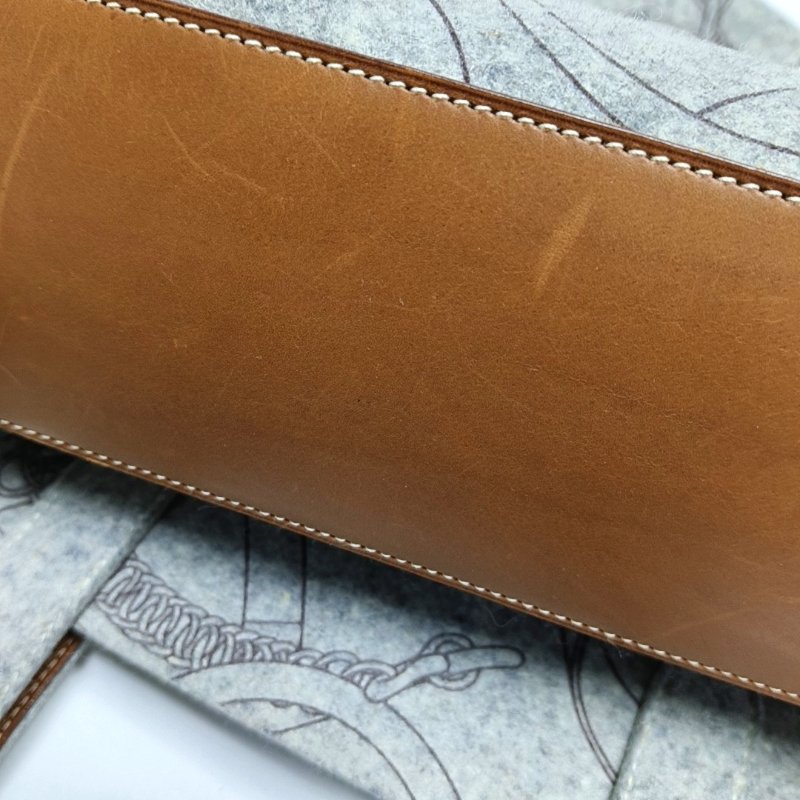 HERMES Karimi灰色毛氈印花單肩包手提包銀色五金 L刻 子袋-8