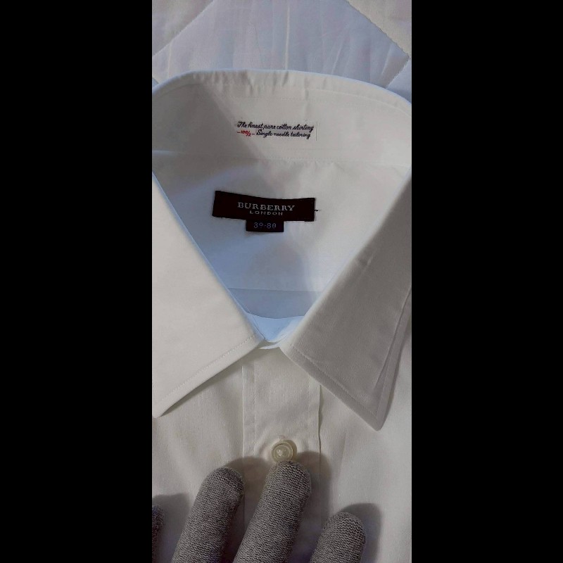 （日本製MIJ）BURBERRY 博柏利 LONDON 男白色透氣純棉長袖襯衫39-80-5