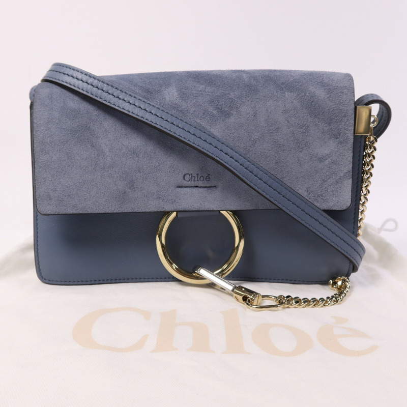 Chloe 牛皮/麂皮皮革Faye Bag金扣肩背袋-8