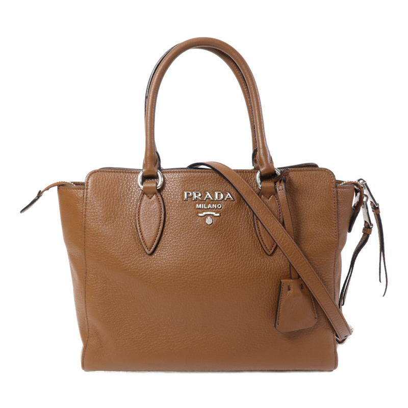 PRADA 牛皮皮革2 Way Shoulder Bag銀扣手挽肩背兩用袋-0