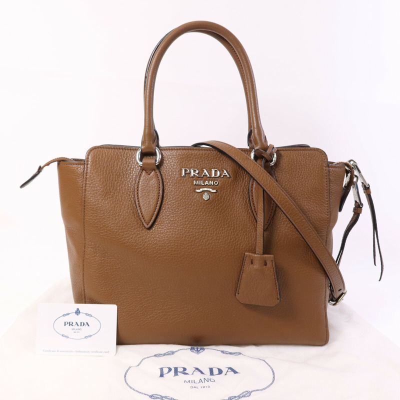 PRADA 牛皮皮革2 Way Shoulder Bag銀扣手挽肩背兩用袋-10