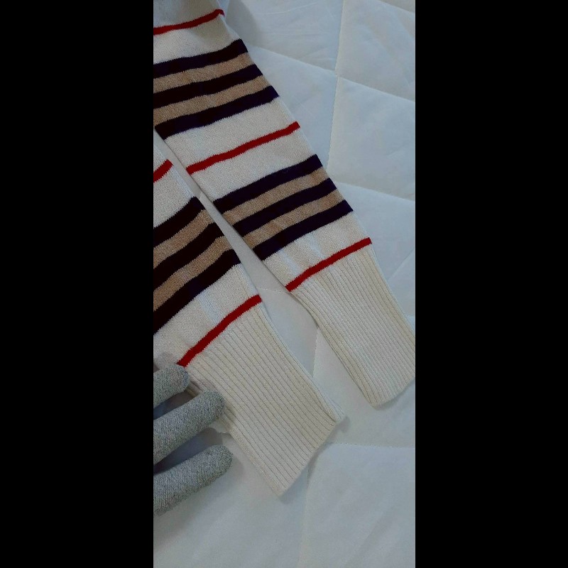 絕版BURBERRY博柏利 BLUE LABEL 藍標 戰馬 女條紋混羊毛羊絨彈性中長版連帽針織衫38號-5