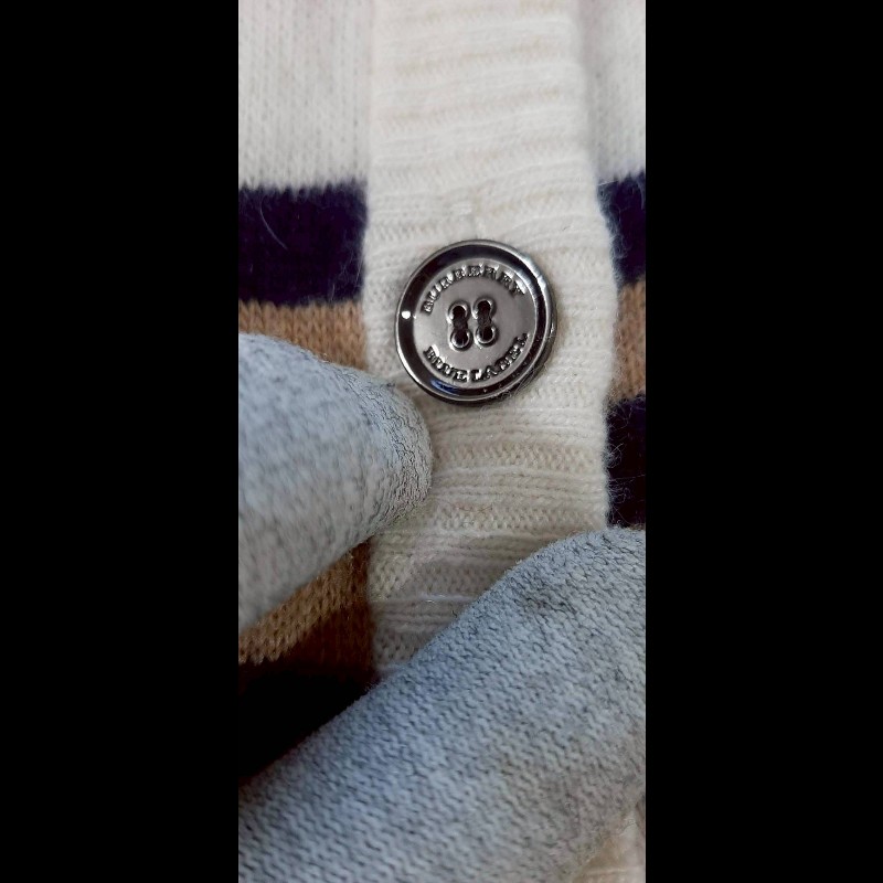 絕版BURBERRY博柏利 BLUE LABEL 藍標 戰馬 女條紋混羊毛羊絨彈性中長版連帽針織衫38號-6