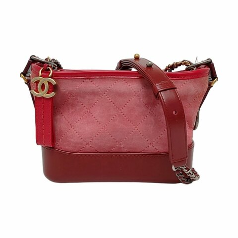 CHANEL GABRIELLE小號粉色絨面革菱格紋流浪包單肩包斜挎包金色銀色釘色五金23開可拆卸肩帶9.8新