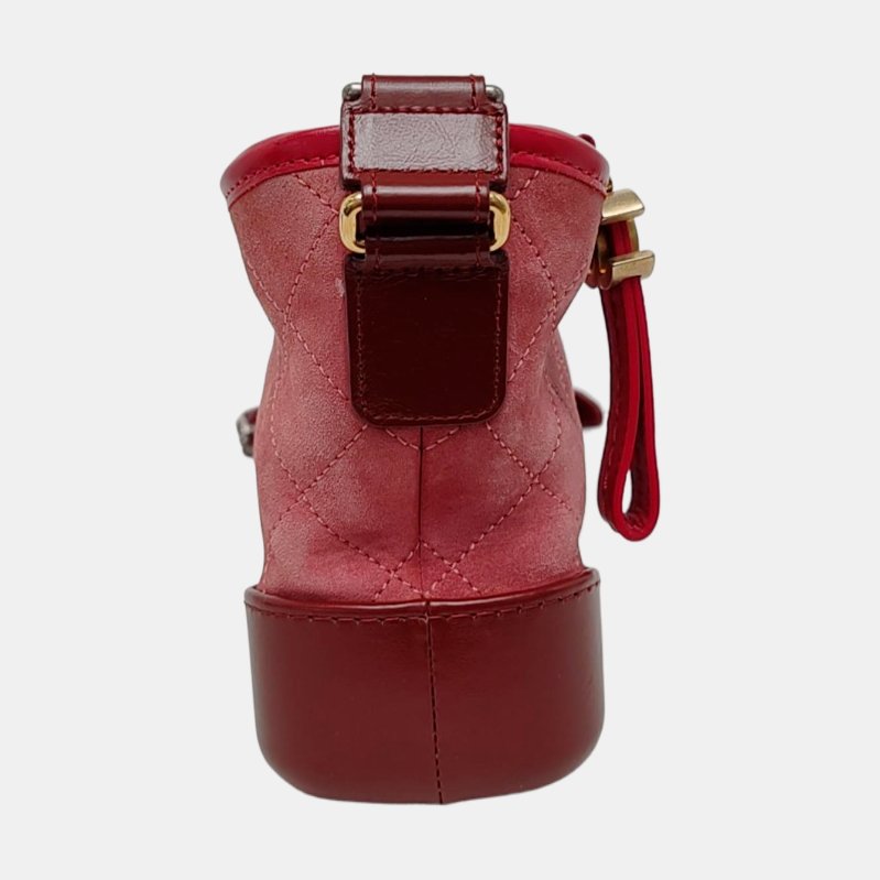 CHANEL GABRIELLE小號粉色絨面革菱格紋流浪包單肩包斜挎包金色銀色釘色五金23開可拆卸肩帶9.8新-3