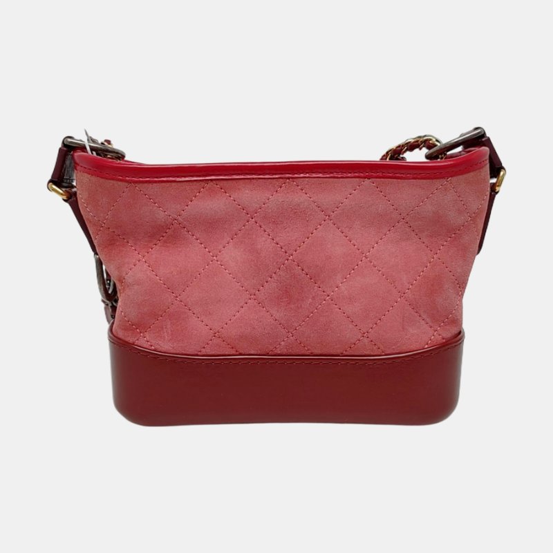 CHANEL GABRIELLE小號粉色絨面革菱格紋流浪包單肩包斜挎包金色銀色釘色五金23開可拆卸肩帶9.8新-4