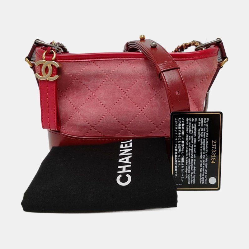 CHANEL GABRIELLE小號粉色絨面革菱格紋流浪包單肩包斜挎包金色銀色釘色五金23開可拆卸肩帶9.8新-7