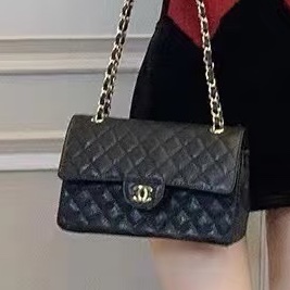 熱門火爆款🔥99新🈶購證😍Chanel黑金荔枝牛皮菱格小號CF鏈條包手提包單肩斜挎包❤️🔥-8