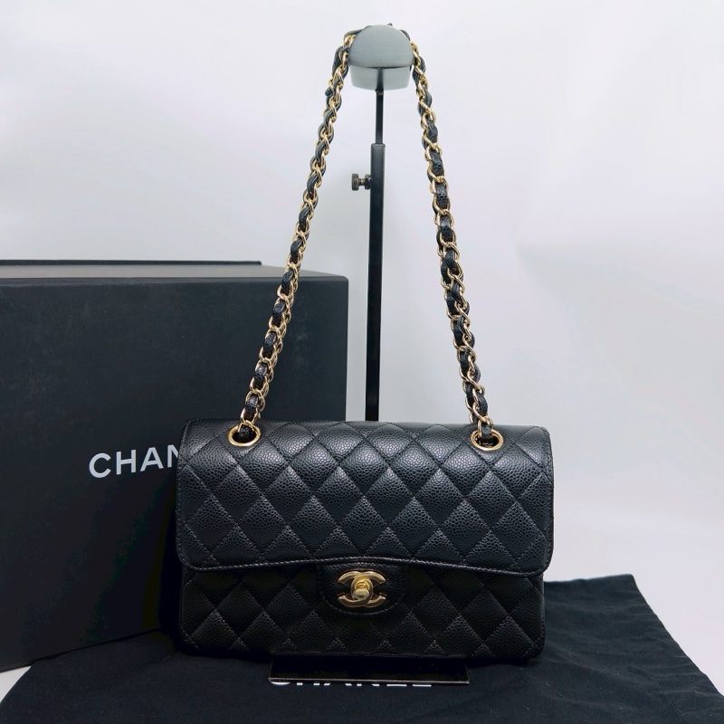 熱門火爆款🔥99新🈶購證😍Chanel黑金荔枝牛皮菱格小號CF鏈條包手提包單肩斜挎包❤️🔥-10