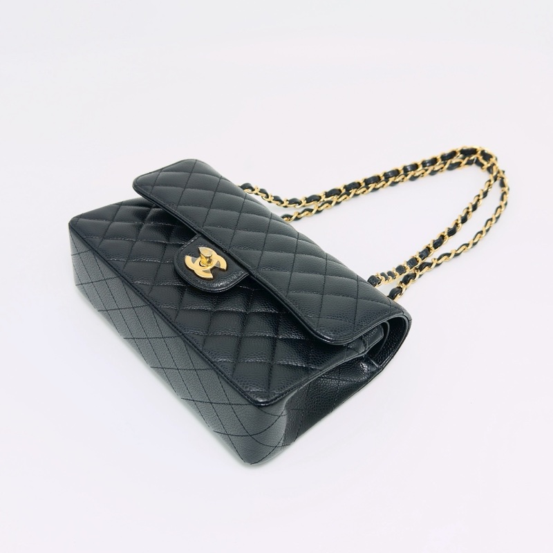 熱門火爆款🔥99新🈶購證😍Chanel黑金荔枝牛皮菱格小號CF鏈條包手提包單肩斜挎包❤️🔥-12