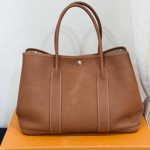 hermes 愛馬仕 garden party 36 花園派對 金棕 手提包 肩背包 購物包 公事包