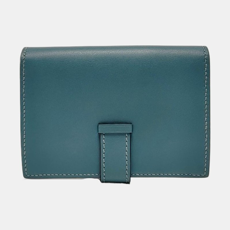 HERMES Bearn牛仔藍牛皮卡包銀色五金M刻-4