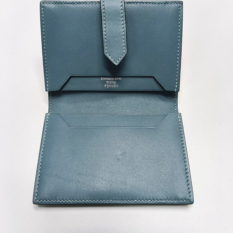 HERMES Bearn牛仔藍牛皮卡包銀色五金M刻-6