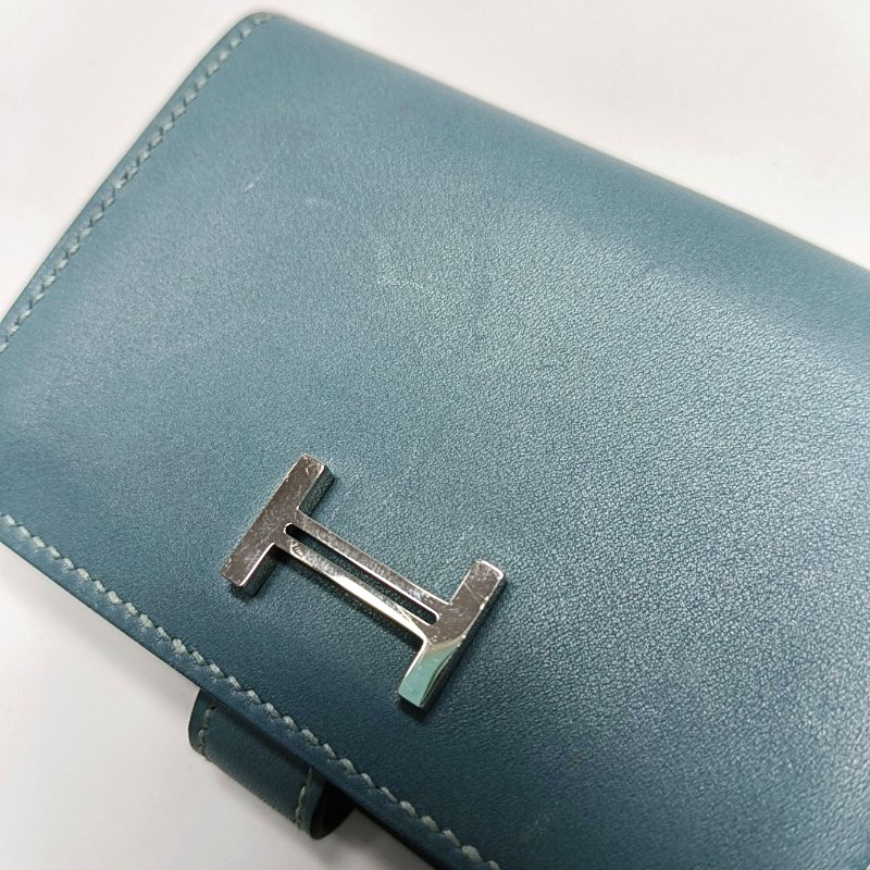 HERMES Bearn牛仔藍牛皮卡包銀色五金M刻-7