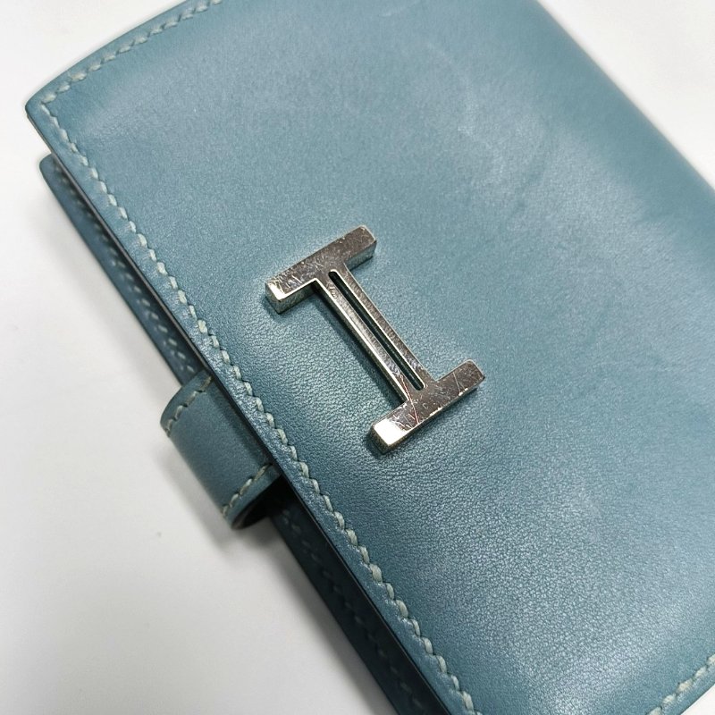 HERMES Bearn牛仔藍牛皮卡包銀色五金M刻-8