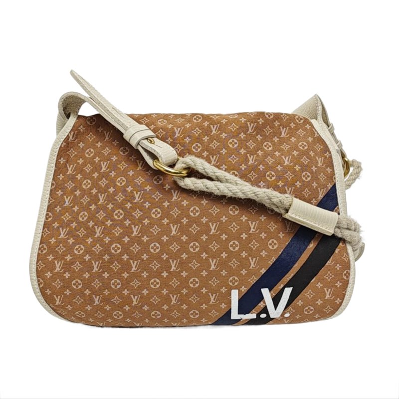 LOUIS VUITTON卡其色帆布老花單肩包金色五金-0