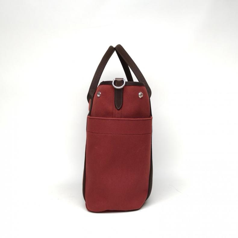 HERMES 愛馬仕紅巧克力色帆布B刻銀扣groombag馬術包旅行包-1