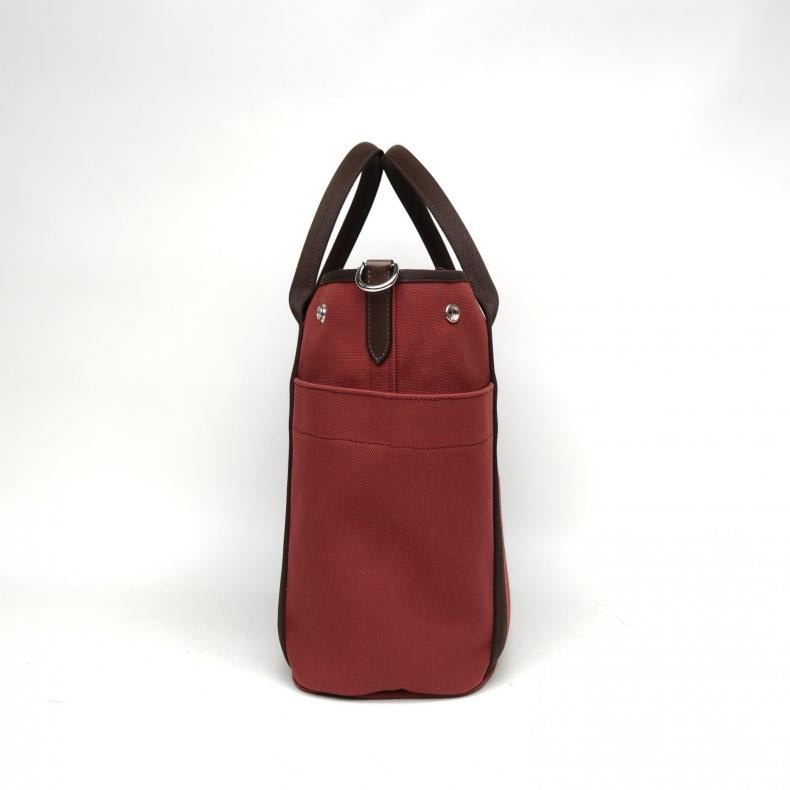 HERMES 愛馬仕紅巧克力色帆布B刻銀扣groombag馬術包旅行包-3
