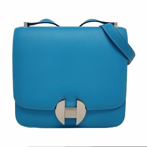 HERMES 2002 20北方藍Evercolor牛皮單肩包斜挎包銀色五金 D刻 9.8新