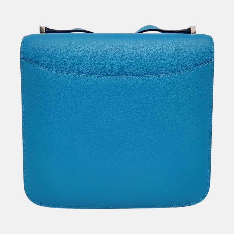 HERMES 2002 20北方藍Evercolor牛皮單肩包斜挎包銀色五金 D刻 9.8新-4