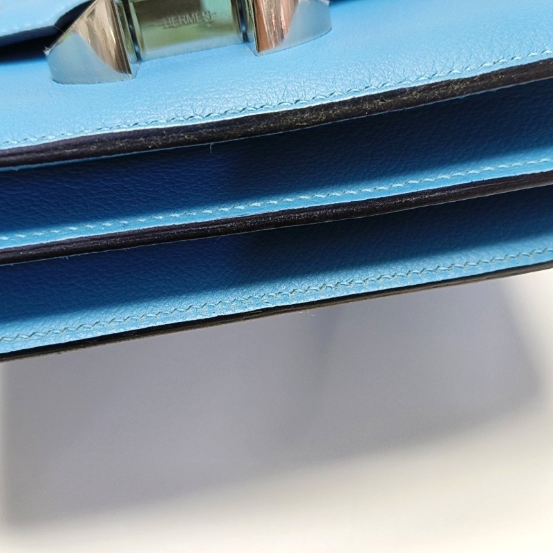 HERMES 2002 20北方藍Evercolor牛皮單肩包斜挎包銀色五金 D刻 9.8新-8
