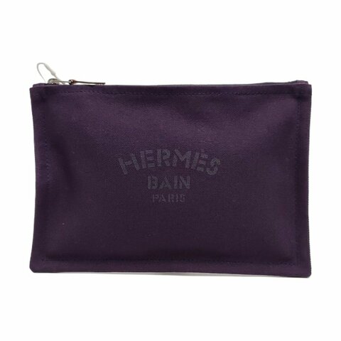 HERMES Yachting22葡萄紫帆布手拿包銀色五金