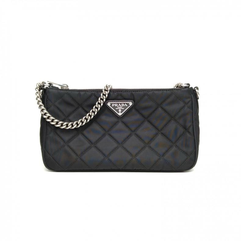 PRADA 黑色尼龍斜挎包鏈條-0