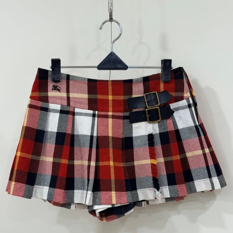 BURBERRY 藍標 皮革扣格紋戰馬褲裙-1