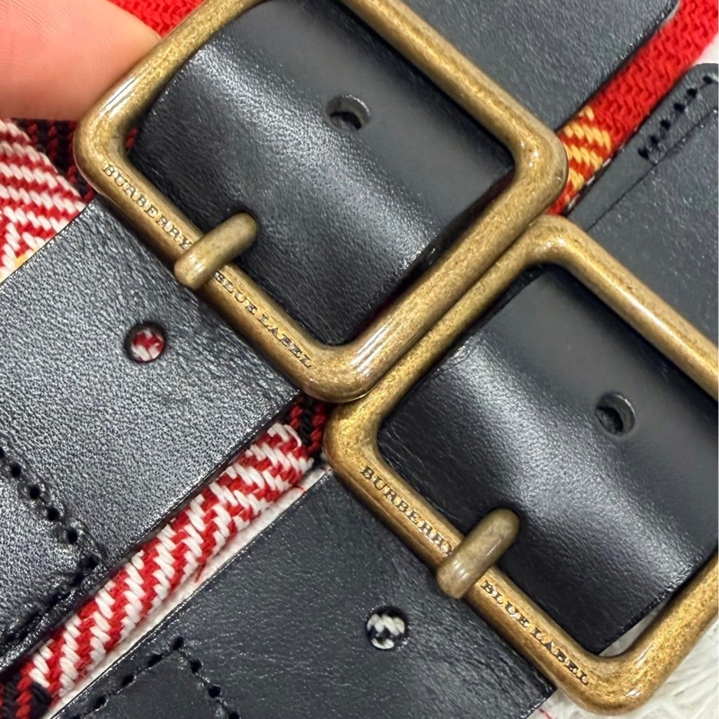 BURBERRY 藍標 皮革扣格紋戰馬褲裙-5